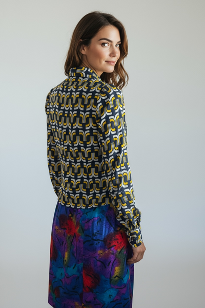 VINTAGE SILKY ABSTRACT PRINT SKIRT