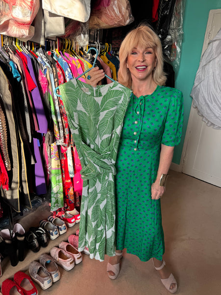 TOYAH HOBBS GREEN PALM PRINT LINEN DRESS