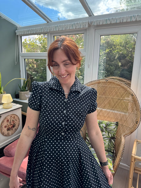 HEARTS & ROSES BLACK POLKA DOT COTTON DRESS