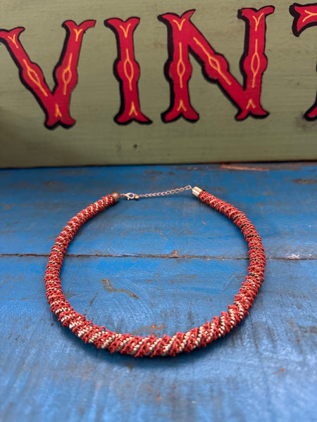 1980s ORANGE AND GOLD METAL COIL STYLE NECKLACE