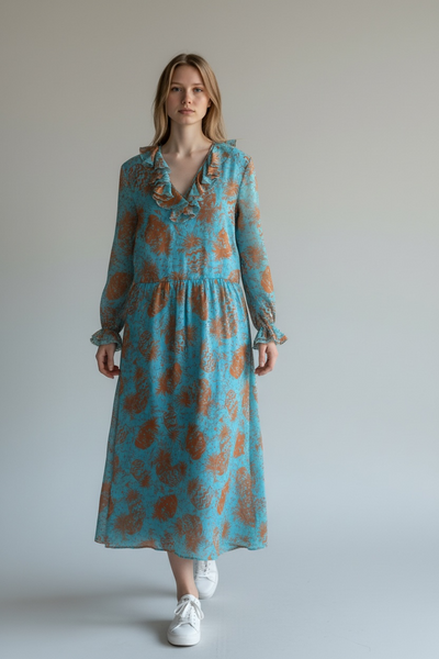 1970s SUKY LONDON PINEAPPLE PRINT DRESS