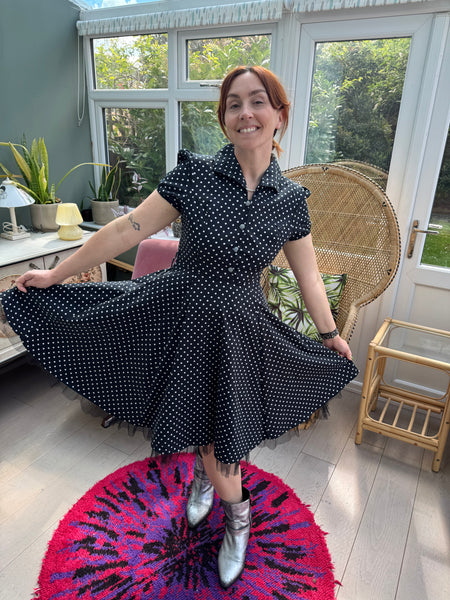 HEARTS & ROSES BLACK POLKA DOT COTTON DRESS
