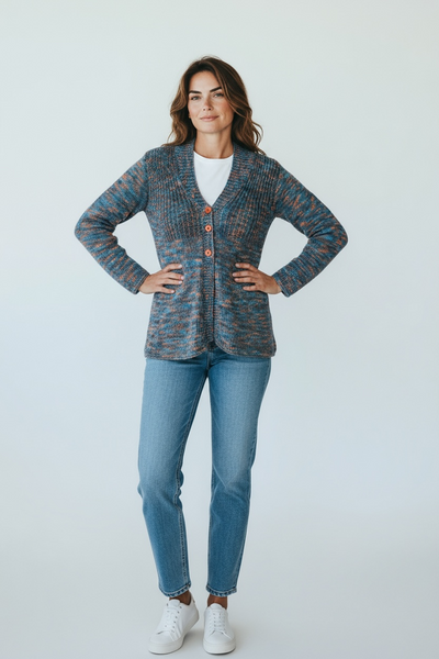 VINTAGE BLUE AND ORANGE HAND KNIT CARDIGAN