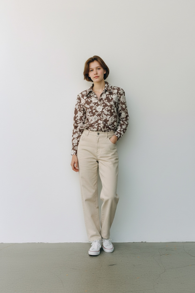 1960s ST MICHAEL BROWN AND WHITE FLORAL SHIRT