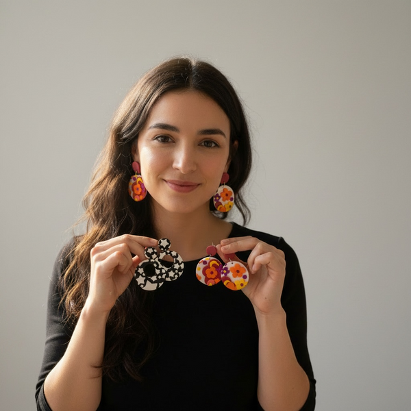 FLOWER POWER COLOURFUL POLYMER CLAY EARRINGS FOR PIERCED EARS