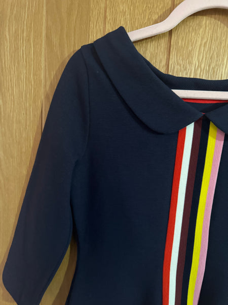 BODEN NAVY TOP WITH RAINBOW STRIPES