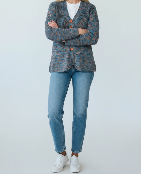 VINTAGE BLUE AND ORANGE HAND KNIT CARDIGAN