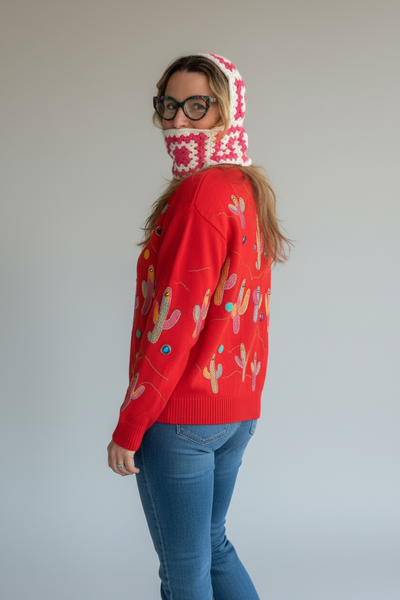 VINTAGE PINK AND WHITE CROCHETED PATCHWORK BONNET