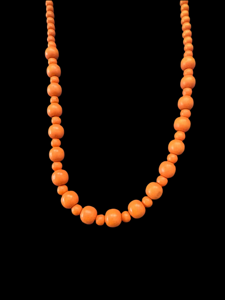 VINTAGE PASTEL ORANGE WOODEN BEADS NECKLACE