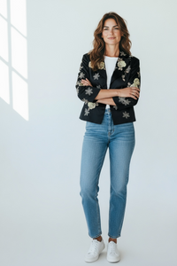 AUTOGRAPH M&S BLACK JACKET WITH YELLOW ROSES
