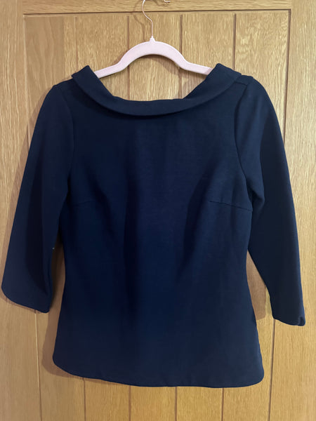 BODEN NAVY TOP WITH RAINBOW STRIPES