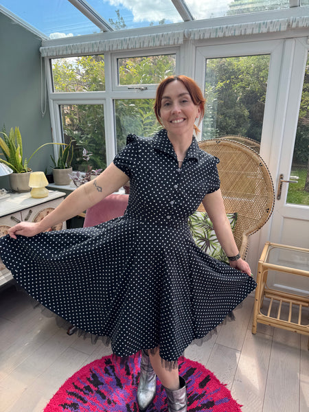 HEARTS & ROSES BLACK POLKA DOT COTTON DRESS