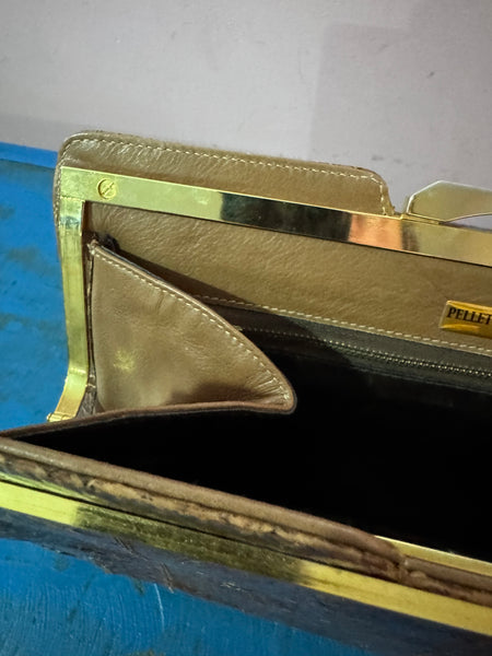 1970s PELLETTERIE ITALIAN BROWN REAL LEATHER CLUTCH BAG