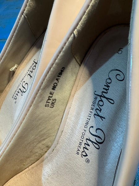 TOYAH BEIGE PATENT LOWER HEELED SHOES