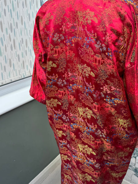 ANTIQUE RED KIMONO LONG ROBE