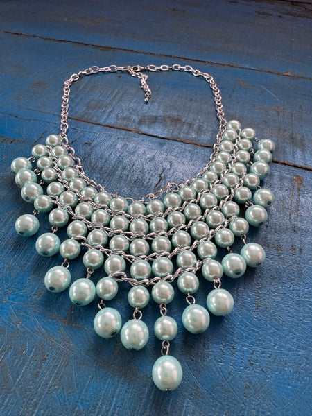 AQUA GREEN CASCADING PEARLS RETRO NECKLACE