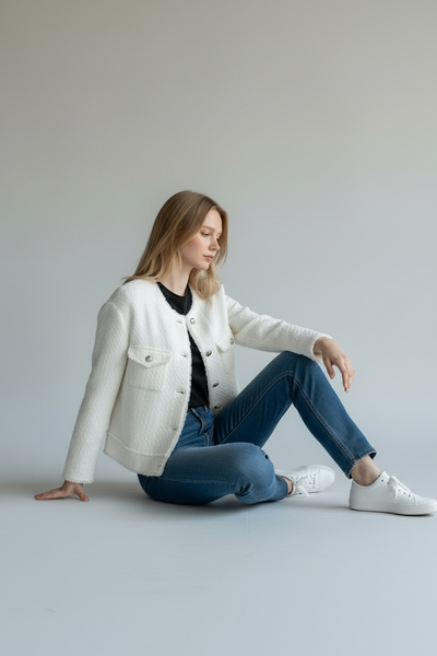 MARKS & SPENCER COLLECTION CREAM BOUCLE JACKET