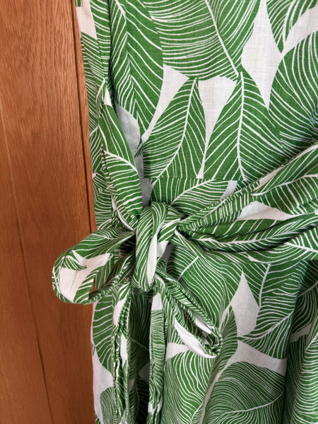 TOYAH HOBBS GREEN PALM PRINT LINEN DRESS