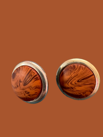 1970s BROWN AND SILVER PIERCED EARRINGS