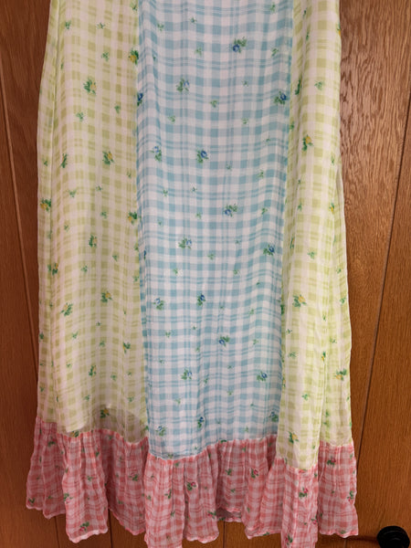 GHOST LONDON PASTEL GINGHAM CHECK AND FLORALS SKIRT XS
