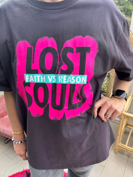 RARE LOST SOULS GREY AND PINK T-SHIRT