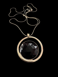 VINTAGE Y2K SILVER AND BLACK LARGE PENDANT NECKLACE