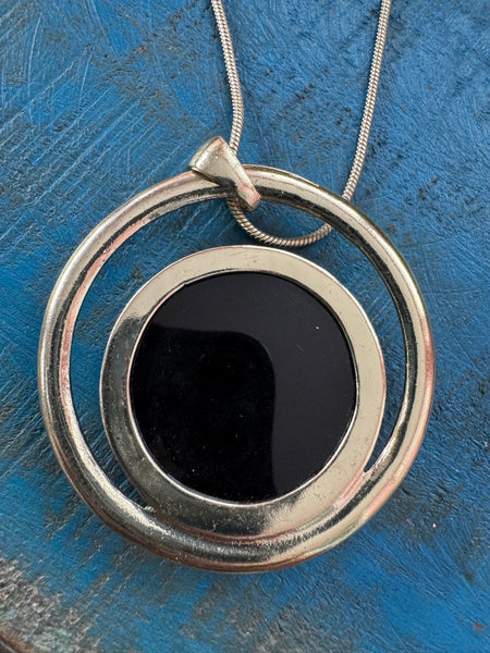 VINTAGE Y2K SILVER AND BLACK LARGE PENDANT NECKLACE