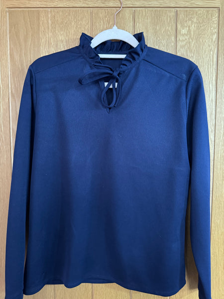 1960s NAVY BLUE TOP WITH RUFFLE COLLAR