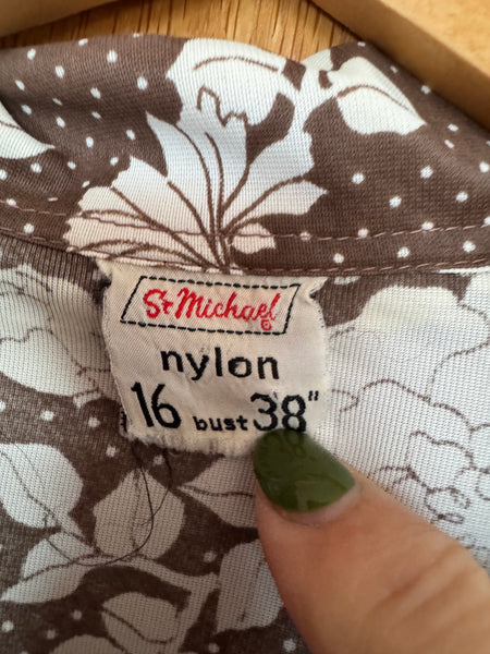 1960s ST MICHAEL BROWN AND WHITE FLORAL SHIRT
