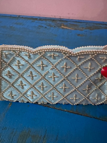 1960s VINTAGE BABY BLUE BAG WITH PEARLS