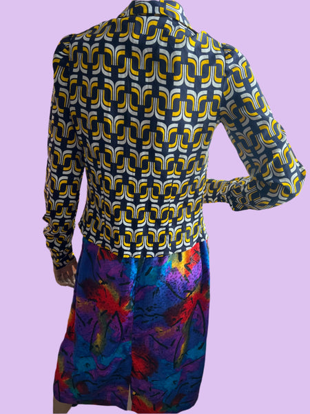 VINTAGE SILKY ABSTRACT PRINT SKIRT