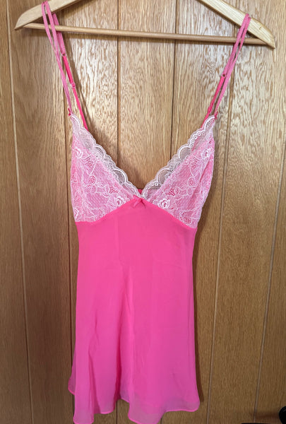 HOT PINK CAMI SLIP WITH WHITE LACE