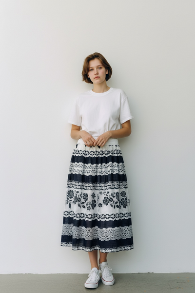 NAVY BLUE AND WHITE LACE SKIRT
