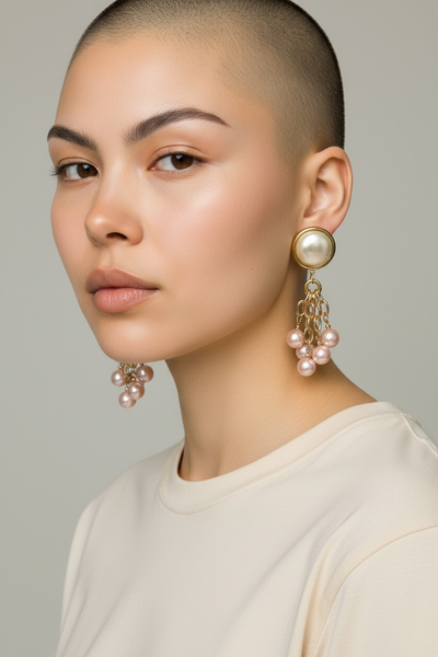 1980s PAIR OF CLIP ON PEARL EARRINGS WITH SHIMMER PASTEL PINK  BEADS