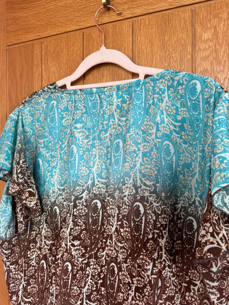 BIGG BULL SILK MIX BLUE AND PINK WRAP TOP