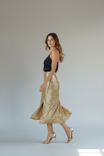 F&F NEW WITH TAGS GOLD SEQUINNED MIDI SKIRT