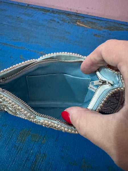 1960s VINTAGE BABY BLUE BAG WITH PEARLS