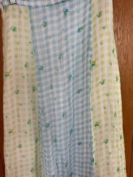 GHOST LONDON PASTEL GINGHAM CHECK AND FLORALS SKIRT XS