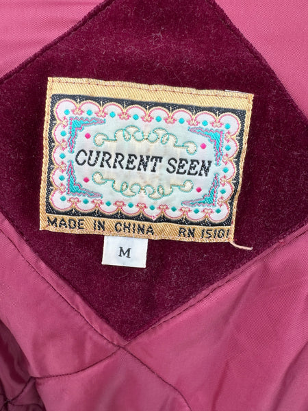 NINETIES CURRENT SEEN BURGUNDY VELVET QUILTED JACKET