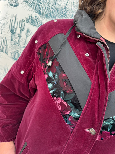 NINETIES CURRENT SEEN BURGUNDY VELVET QUILTED JACKET