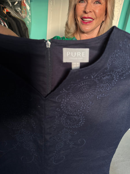TOYAH PURE COLLECTION NAVY EMBROIDERED LINEN DRESS