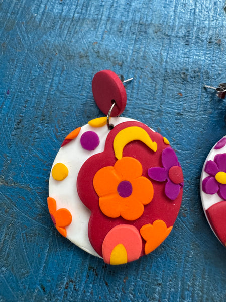 FLOWER POWER COLOURFUL POLYMER CLAY EARRINGS FOR PIERCED EARS