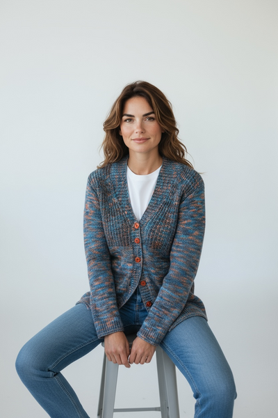 VINTAGE BLUE AND ORANGE HAND KNIT CARDIGAN