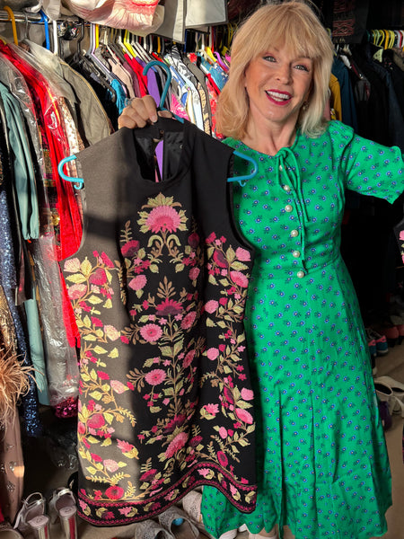 TOYAH BLACK AND PINK EMBROIDERED DRESS