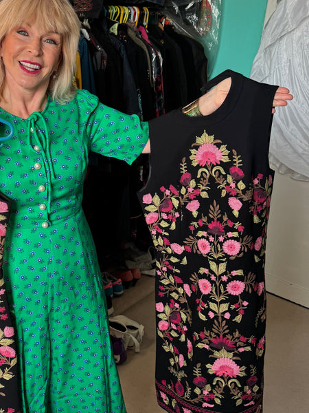 TOYAH BLACK AND PINK EMBROIDERED DRESS