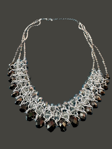 Y2K CHUNKY SILVER NECKLACE WITH CRYSTALS