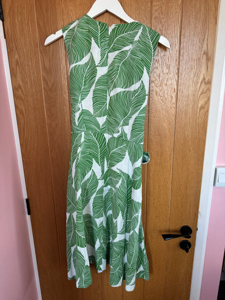 TOYAH HOBBS GREEN PALM PRINT LINEN DRESS