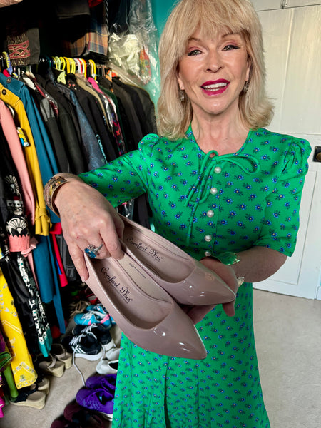 TOYAH BEIGE PATENT LOWER HEELED SHOES