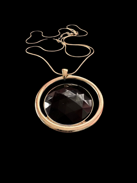 VINTAGE Y2K SILVER AND BLACK LARGE PENDANT NECKLACE
