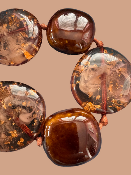 VINTAGE BROWN SPARKLING PENDANTS NECKLACE